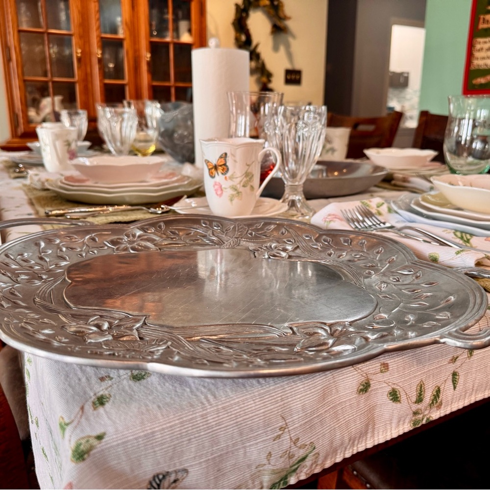 Vintage Lenox Silver Plated Floral Embossed Large Serveware Tray